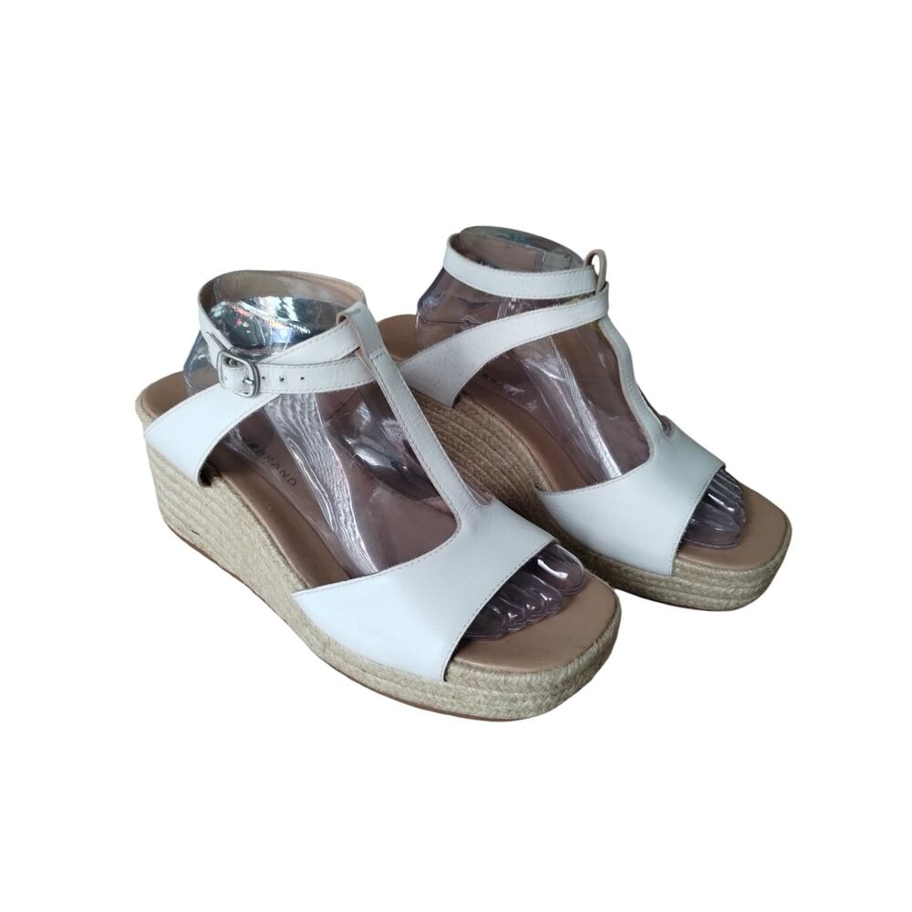 Lucky Brand Women's 9½ White Leather Valki Espadrille Wedge‎ Ankle Strap Sandals